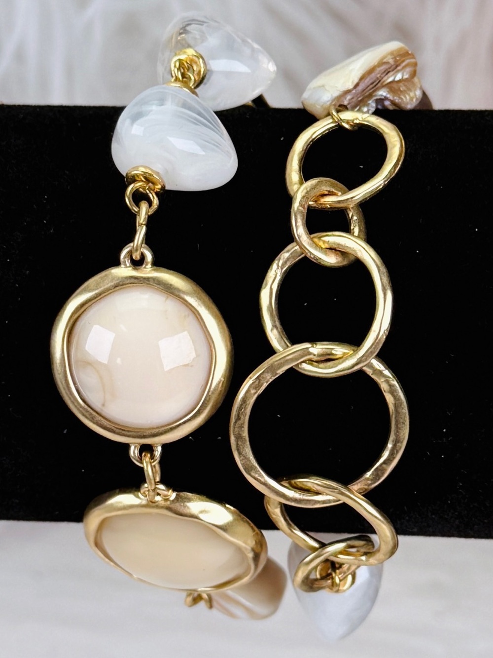 Elegant Goldtone and Cream two strand magnetic closure Bracelet